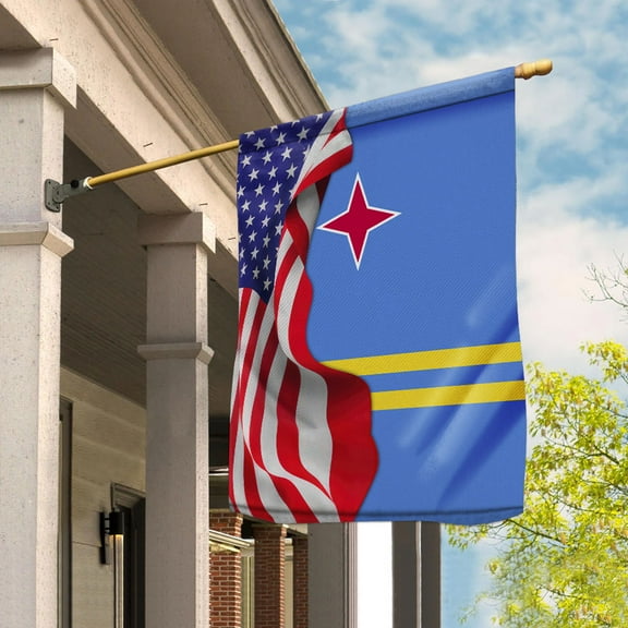 American Flag Waving Show Aruba Flag Aruban American Friendship Proud Root House Flag (29.5x39.5) Double Sided-USA Flags Premium Polyester-Decorative Indoor Outdoor Flag