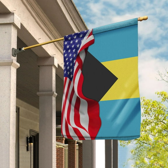 American Flag Waving Show Bahamas Flag Bahamasian American Friendship Proud Root House Flag (29.5x39.5) Double Sided-USA Flags Premium Polyester-Decorative Indoor Outdoor Flag