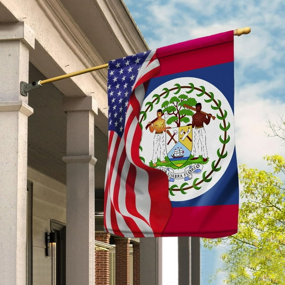 American Flag Waving Show Belize Flag Belizean American Friendship Proud Root House Flag (29.5x39.5) Double Sided-USA Flags Premium Polyester-Decorative Indoor Outdoor Flag