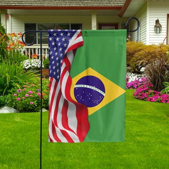 American Flag Waving Show Brazil Flag Brazilian American Friendship Proud Root Garden Flag (11.5x17.5) Double Sided-USA Flags Premium Polyester-Decorative Indoor Outdoor Flag