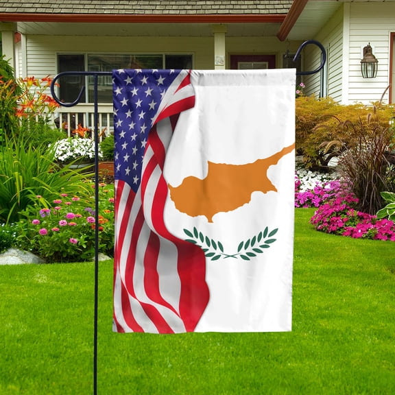 American Flag Waving Show Cyprus Flag Cypriot American Friendship Proud Root Garden Flag (11.5x17.5) Double Sided-USA Flags Premium Polyester-Decorative Indoor Outdoor Flag