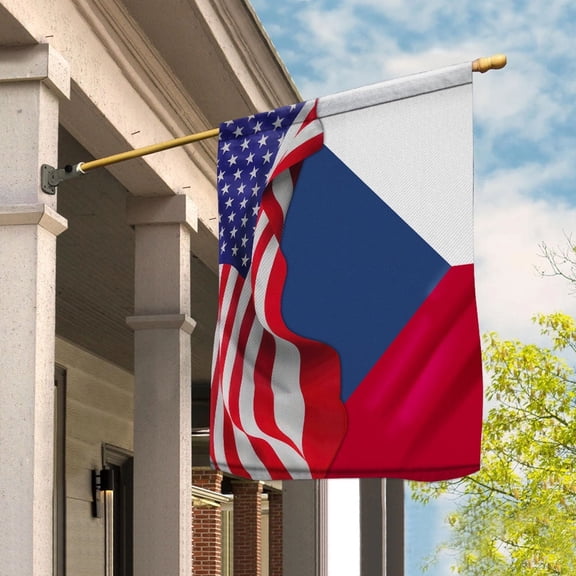 American Flag Waving Show Czech Republic Flag Czech American Friendship Proud Root House Flag, Double-Sided Decorative Outdoor Flag, Polyester Yard Flag 29.5 x 39.5 in
