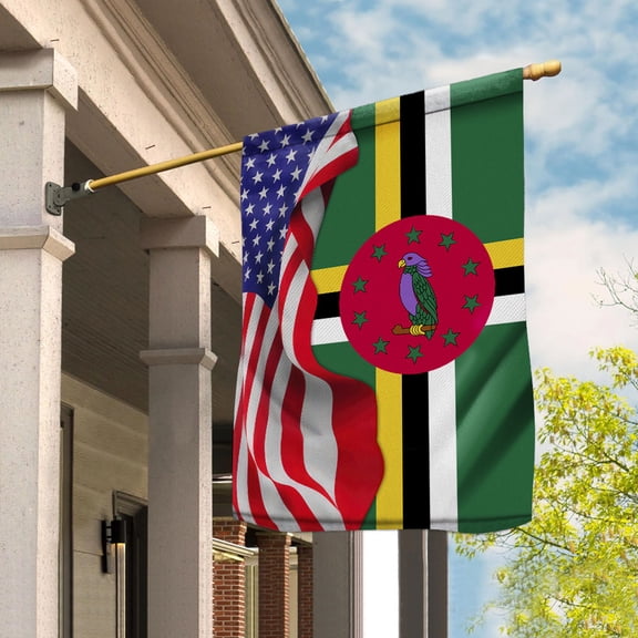 American Flag Waving Show Dominica Flag Dominican American Friendship Proud Root House Flag (29.5x39.5) Double Sided-USA Flags Premium Polyester-Decorative Indoor Outdoor Flag