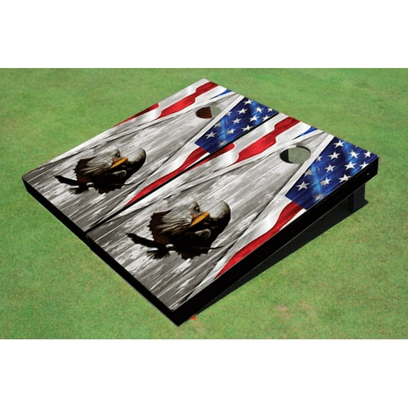 American Flag Wavy Wood Look Triangle with Eagle Cornhole Boards
