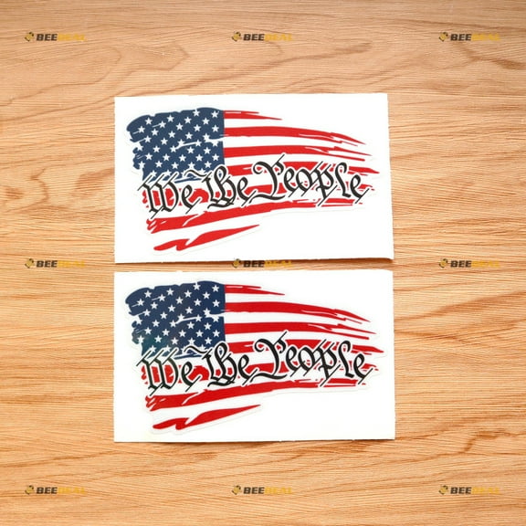 American Flag We The People Quote Sticker Decal Vinyl - 2 Pack Reflective, 6 Inches - Distressed 08292 For Car Boat Laptop Cup