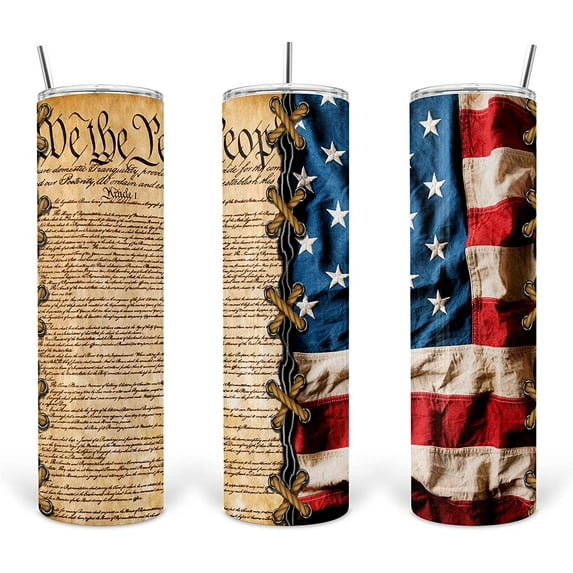 American Flag We The People Skinny Tumbler 30 oz Straight Stainless Steel Vacuum Insulated Travel Coffee Mug with Lid Straw Slim Water Cup