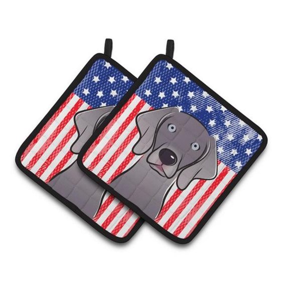 American Flag & Weimaraner Pair of Pot Holders