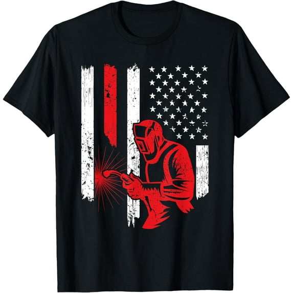 American Flag Welder Welding Vintage Metal Worker Cool Gifts T-Shirt