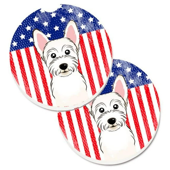 American Flag & Westie Set of 2 Cup Holder Car Coaster