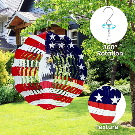 American Flag Wind Spinner, Hanging Wind Spinners for Yard and Garden, 3D Stainless Steel Fourth of July Independence Day Yard Decoration Indoor/Outdoor Decor(Eagle)