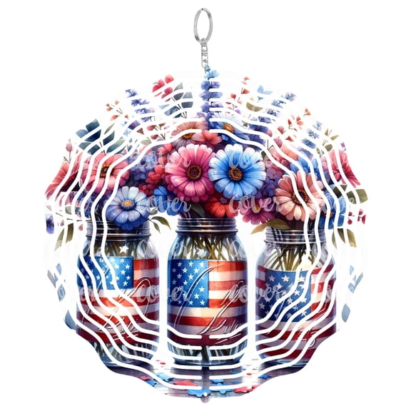 American Flag Wind Spinner Metal Outdoor Decor Watercolor Patriotic Red White Blue