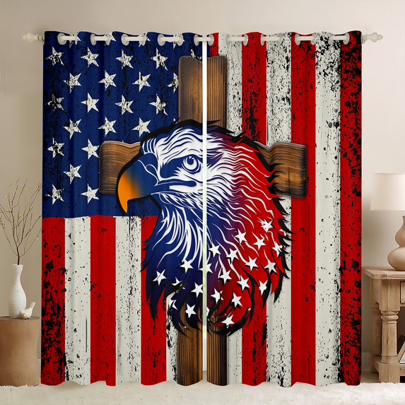 American Flag Window Curtain,Cartoon Eagle Curtains Adult Men Room Decor,Black Graffiti Striped Window Treatment Curtain Modern Fashion Window Drapes,2 Panels,52Wx84L