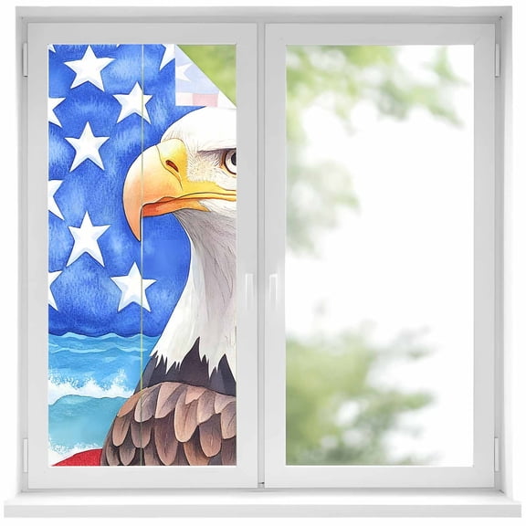 American Flag Window Privacy Film, Country Eagle Independence Day Blue Red Static Cling UV Sun Blocking Heat Control Window Tint, Non-Adhesive One Way Windows Privacy Cover 19.6''x39.3''