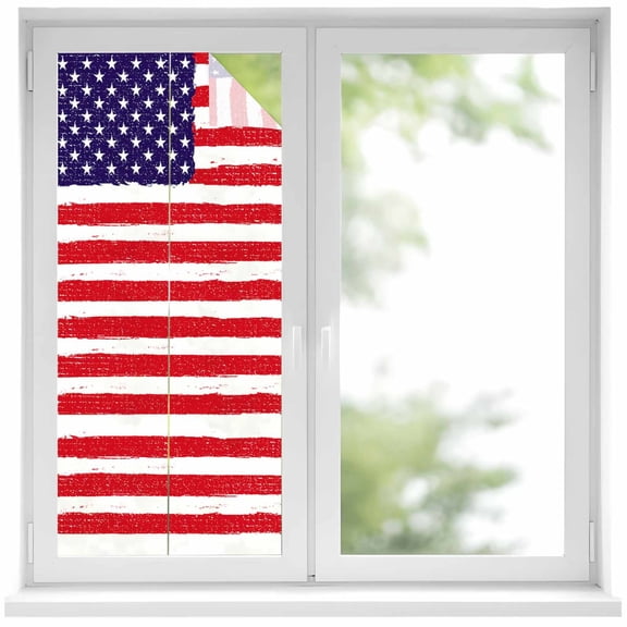 American Flag Window Privacy Film, Retro Rustic Stars And Stripes US Flag Static Cling UV Sun Blocking Heat Control Window Tint Day and Night, Non-Adhesive One Way Windows Privacy Cover 19.6''x39.3''
