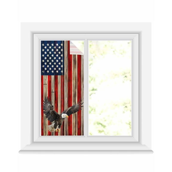 American Flag Window Privacy Film Stained Glass Window Film Decorative Windows Cover Static Windows Cling for Glass Door Eagle Blue Red USA Flag Retro Stickers for Bathroom 17.7"x39.3"