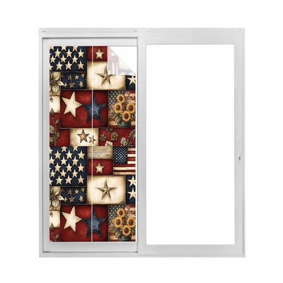 American Flag Window Privacy Film, Texas Star Farmhouse Sunflowers Blue Red Static Cling UV Sun Blocking Tint Film Heat Control Windows Films for Bedroom Bathroom, Window Stickers 23.6"x59"