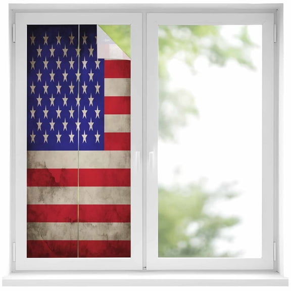 American Flag Window Privacy Film, USA Flag Retro Static Cling UV Sun Blocking Heat Control Window Tint Day and Night, Non-Adhesive Reusable One Way Windows Privacy Cover 17.7''x39.3''
