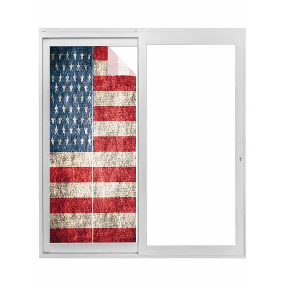 American Flag Window Privacy Film, Vintage Blue Red USA Flag Static Cling UV Sun Blocking Tint Film Heat Control Windows Films for Bedroom Bathroom, Window Stickers 23.6"x59"