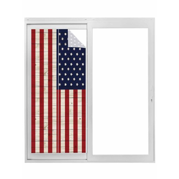 American Flag Window Privacy Film, Vintage Wooden Star Striped Red Blue Static Cling UV Sun Blocking Tint Film Heat Control Windows Films for Bedroom Bathroom, Window Stickers 29.5"x78.7"