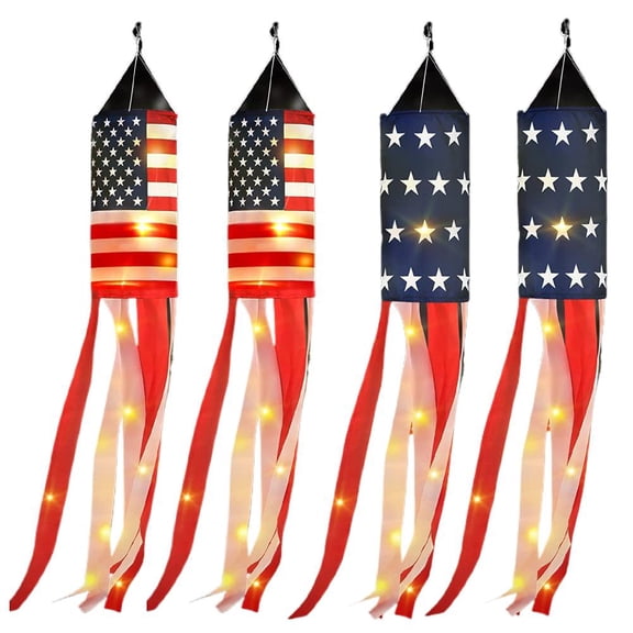American Flag Windsock, American Flag Weathervane with LED String Lights, 4th of July Patriotic Decorations, Embroidered Stars,Fade Resistant Patriotic Wind Socks 40 Inch,Decor for Outdoor
