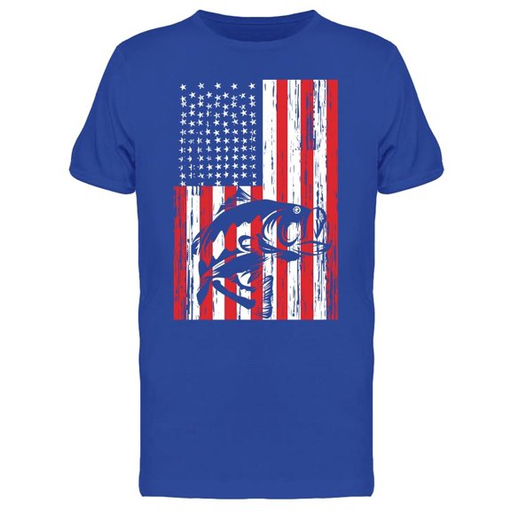American Flag With Bass Fishing T-Shirt Men -Image by Shutterstock, Male Medium