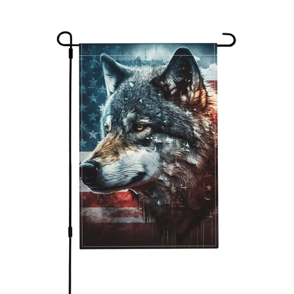 American Flag Wolf Art USA Garden Flag Outdoor House Flags 12 X 18 Inch Banner Yard Home Decoration