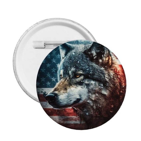 American Flag Wolf Art USA Round Button Pin Badge 5PCS Pinback Buttons Lapel Pin for Jacket, Backpack, Hat, Party Favor, Gift