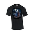 thumbnail image 1 of American Flag Wolf Howling Moon Patriotic Adult Short Sleeve T-shirt-Black-Large, 1 of 4