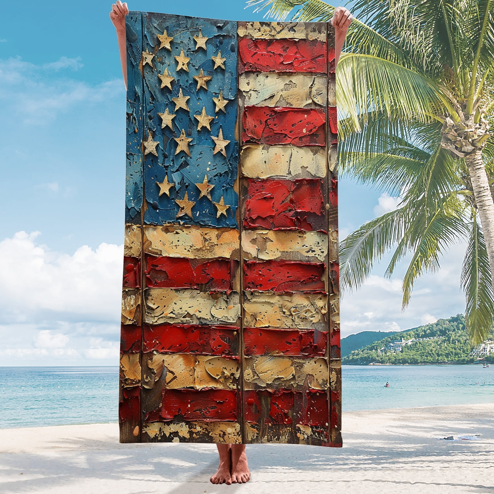 Patriotic Crappie Fishing American Flag Beach Towel - 30x60 Inches, Hand Printed In USA