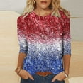 thumbnail image 1 of American Flag Women Shirt Women Red White and Blue Shirt 4th of July T Shirt Women 4th of July Women Tops Womens 4th of July Tees Casual Crewneck 3/4 Sleeve Loose T Shirt Ladies Blouses Shirts, 1 of 5