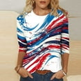 thumbnail image 1 of American Flag Women Shirt Women Red White and Blue Shirt 4th of July T Shirt Women 4th of July Women Tops Womens 4th of July Tees Casual Crewneck 3/4 Sleeve Loose T Shirt Ladies Blouses Shirts, 1 of 5