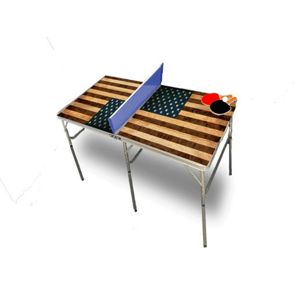 American Flag Wood Look Portable Table Tennis Ping Pong Folding Table w/Accessories