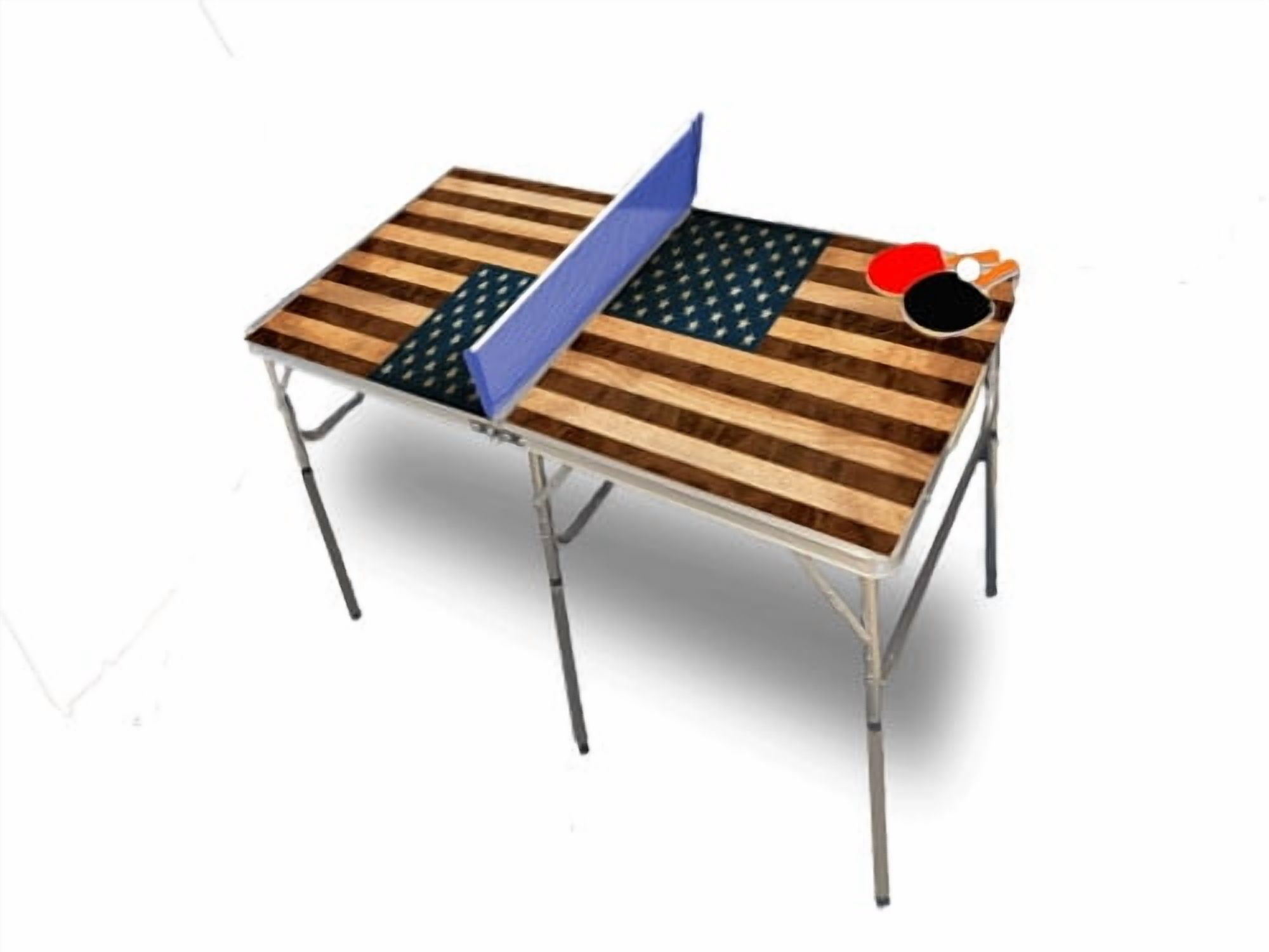 American Flag Wood Look Portable Table Tennis Ping Pong Folding Table w/Accessories