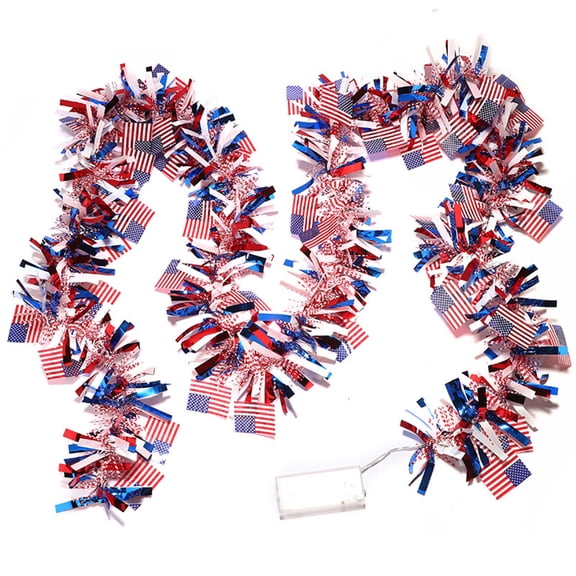 American Flag Wool Strip Light String – Independence Day Copper Wire LED Lights, Red, White, and Blue Five-Pointed Star String Lights for July 4th Patriotic Decorations