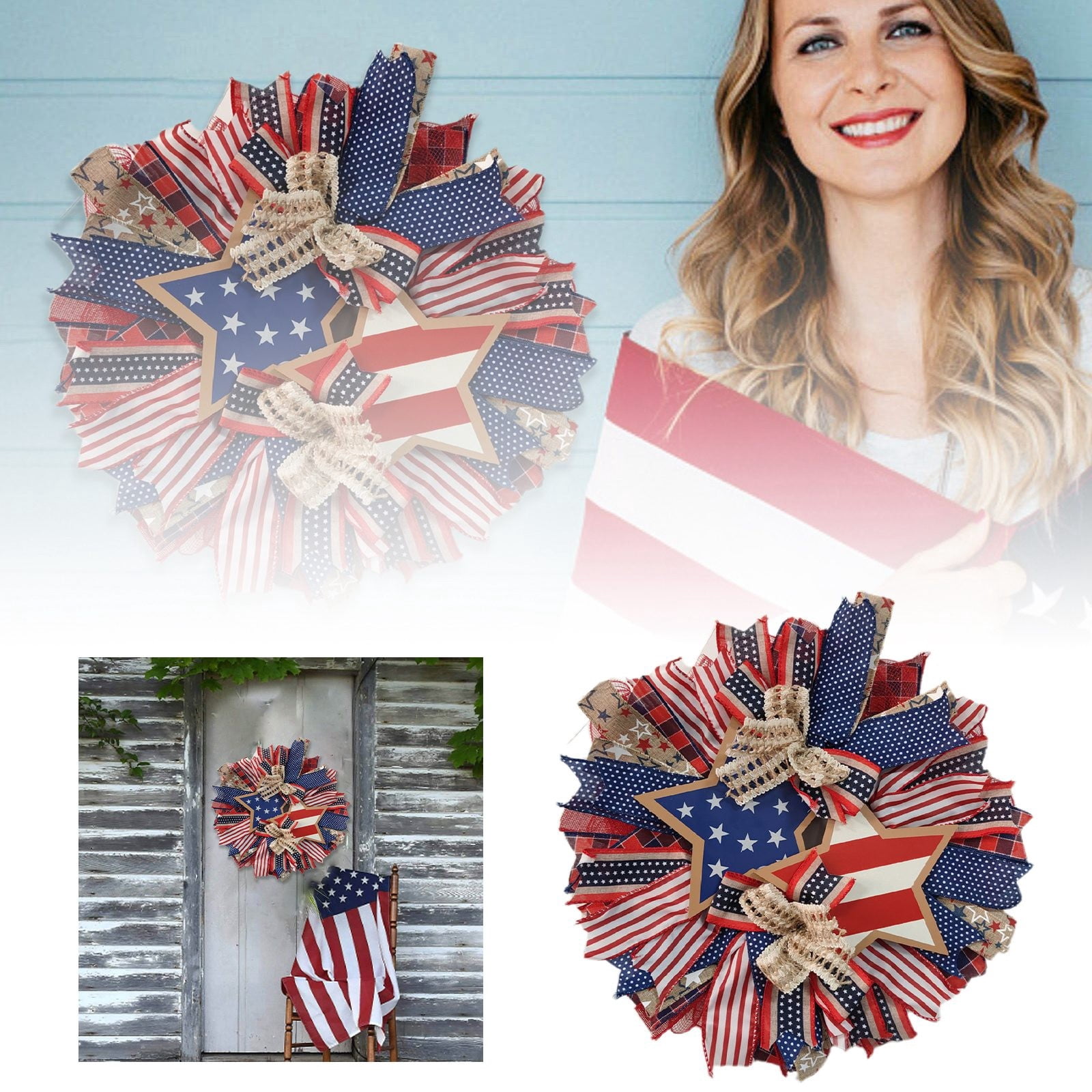 American Flag Wreath for 4th of July - Red, White, and Blue Patriotic ...