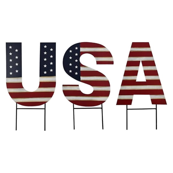 American Flag Yard Stake - Patriotic Garden Decor - Metal Star Lawn Ornament - 4th of July Memorial Day Veteran's Day - 16 Inch Outdoor Decor