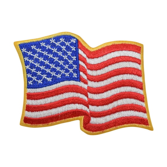 American Flag - Yellow Border - Waving - Iron On Applique/Embroidered Patch