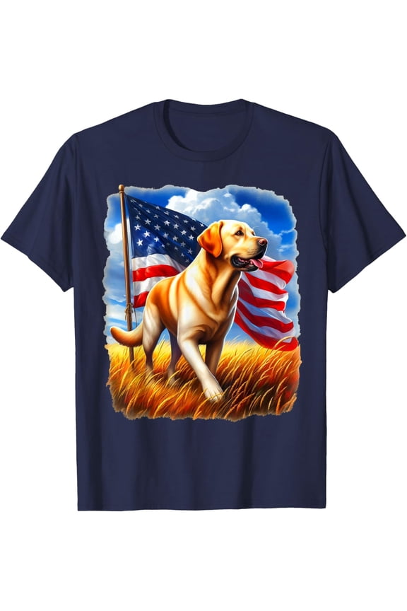 American Flag Yellow Lab Painterly Design T Shirt