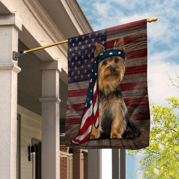 American Flag Yorkshire Terrier Dog Proud Patriotic 4th of july House Flag (29.5x39.5) Decorative Outdoor Flag