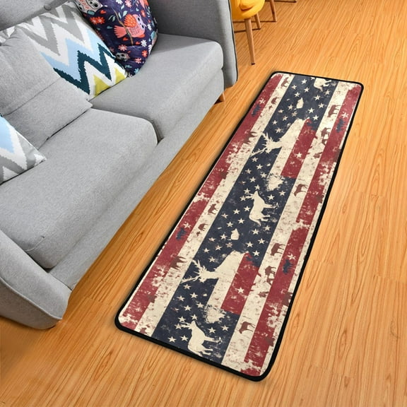 American Flag and Animals Hallway Runner Rug 2'X6' Non-Slip Washable Carpet Runner Kitchen Entryway Laundry Bedroom