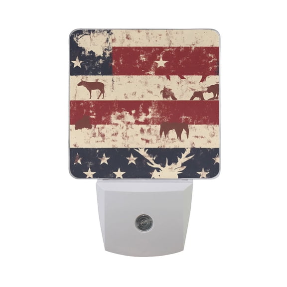 American Flag and Animals Night Light 2 Pack LED Nightlight Plug into Wall Dusk to Dawn Sensor Soft White