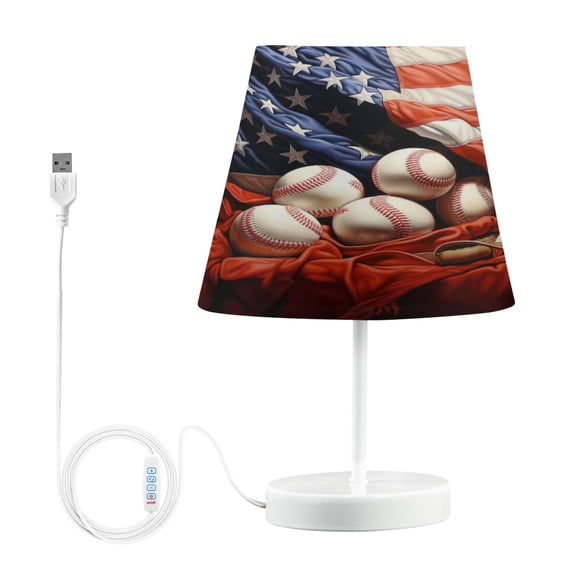 American Flag and Baseball Desk Lamp LED Table Nightstand Lamps with 3 Color Temperatures for Home Bedroom Living Room Decor 8x12