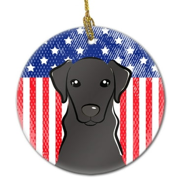 American Flag and Black Labrador Ceramic Ornament