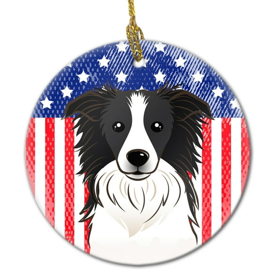 American Flag and Border Collie Ceramic Ornament