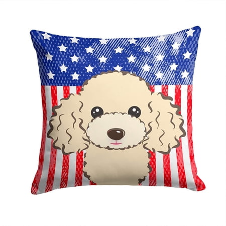 American Flag and Buff Poodle Fabric Decorative Pillow