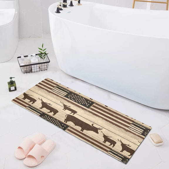 American Flag and Cow Bath Mat 39x20 Non-Slip Bathroom Rugs Absorbent Soft Plush Quick Dry for Tub Shower Kitchen Home Decor