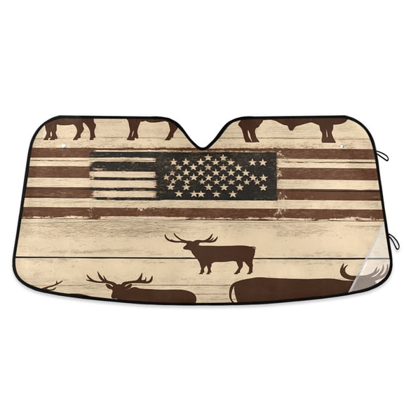 American Flag and Cow Car Windshield Sun Shade Foldable Car Front Window Visor Heat and UV Protection 53x23.5