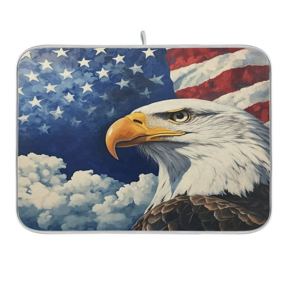 American Flag and Eagle Dish Drying Mat 16x18 Absorbent Microfiber Draining Rack Pad for Kitchen Counter Sink