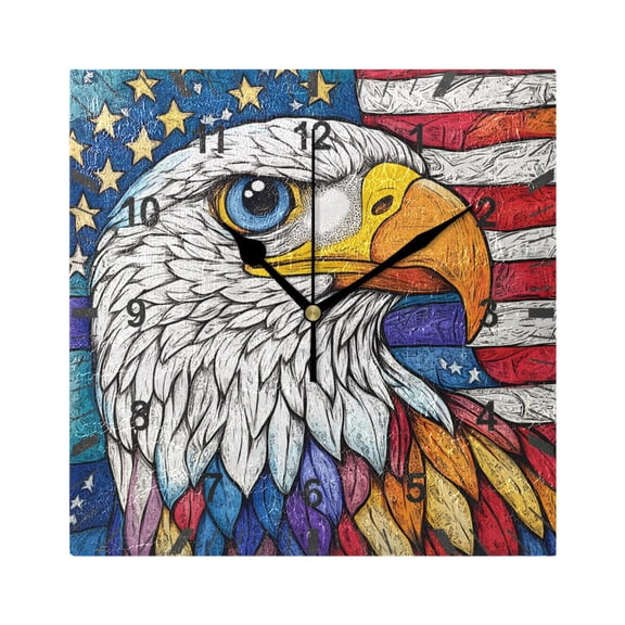 American Flag and Eagle Wall Clock Battery Operated Silent Non-Ticking Bedroom Office Kitchen Home School Decor 7.8"(Black)