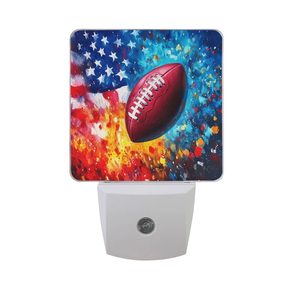 American Flag and Football Night Light 2 Pack LED Nightlight Plug into Wall Dusk to Dawn Sensor Soft White